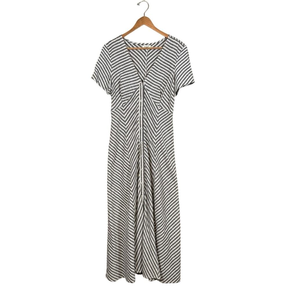 Max Studio Black White Stripe Cotton Maxi Dress Size 8 Button Front - Picture 9 of 10